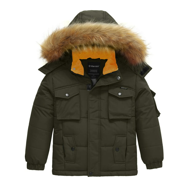 Wantdo Boy's Warm Winter Coat Waterproof Down Parka Thicken Filling Puffer Jacket with Hood 